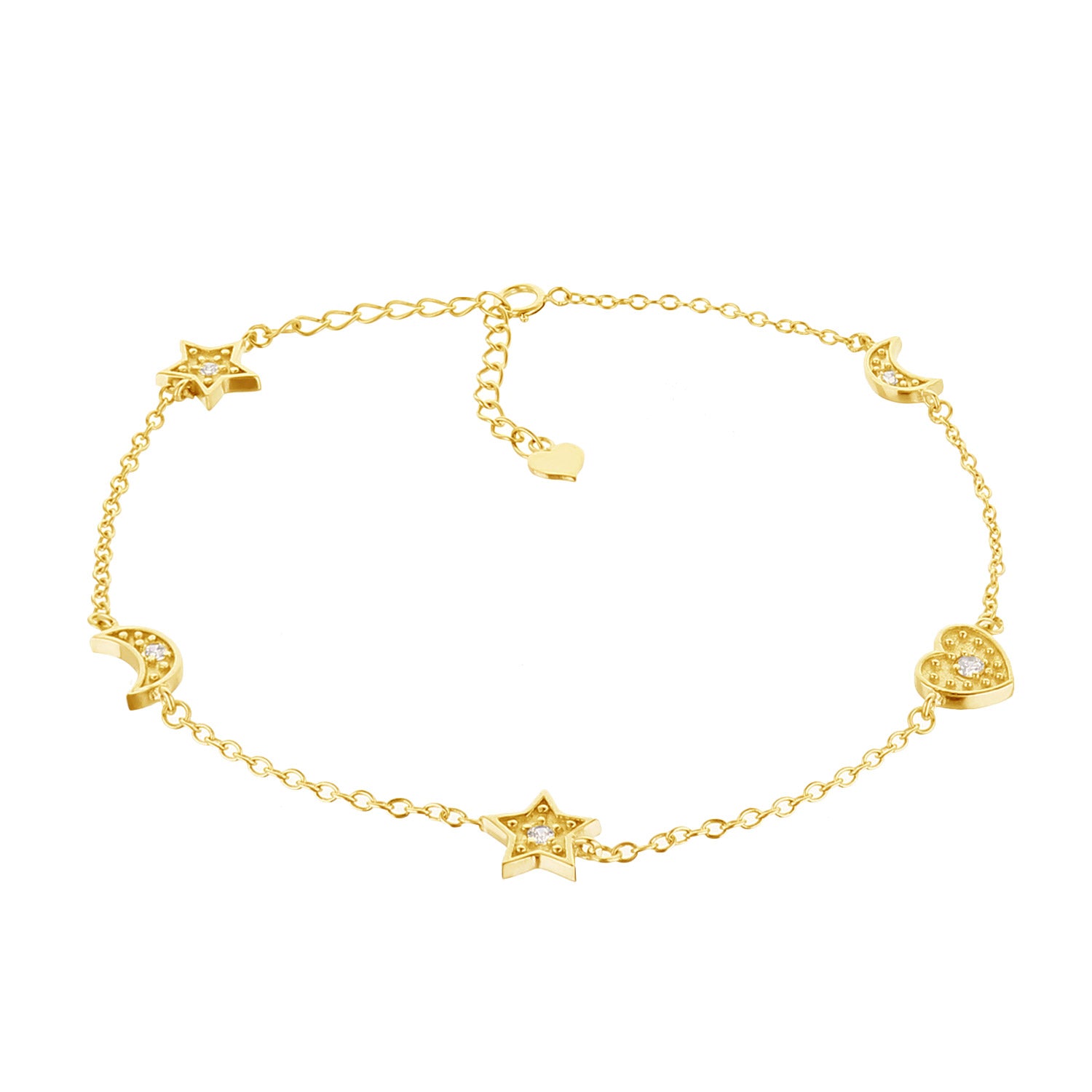 Moon Stars and Heart Anklet