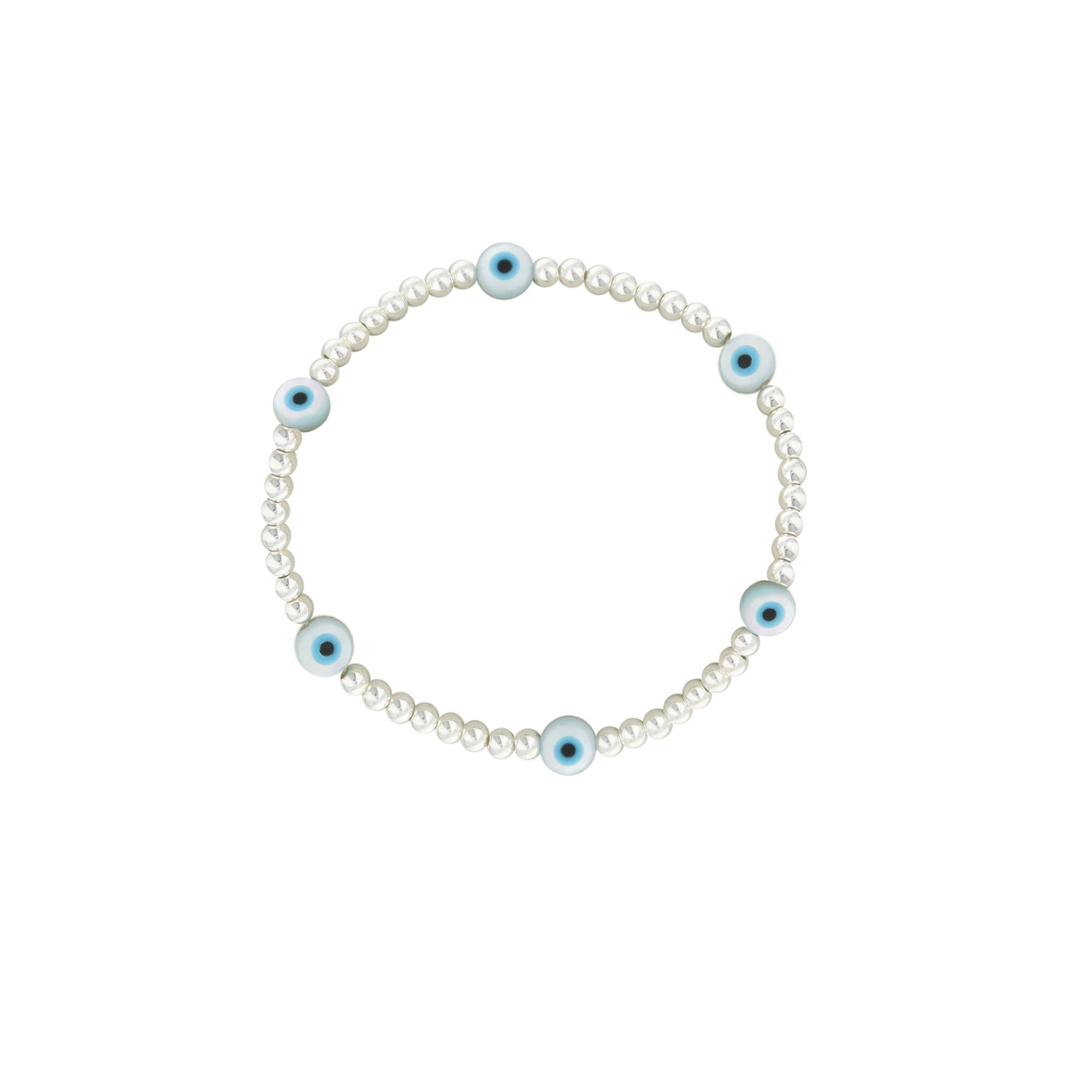 Lorelai Evil Eye Silver 3mm Beads Bracelet