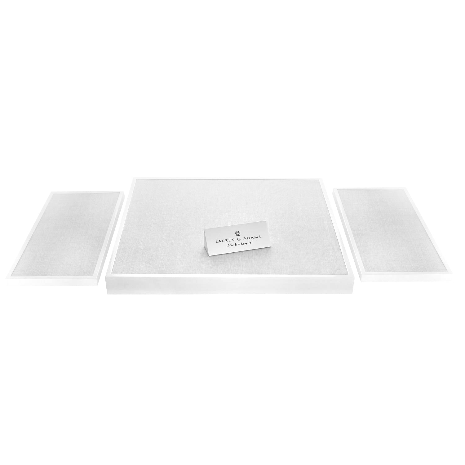 Display Base Set of 3 With Logo - Grey Linen and Glossy Pure  White Finish