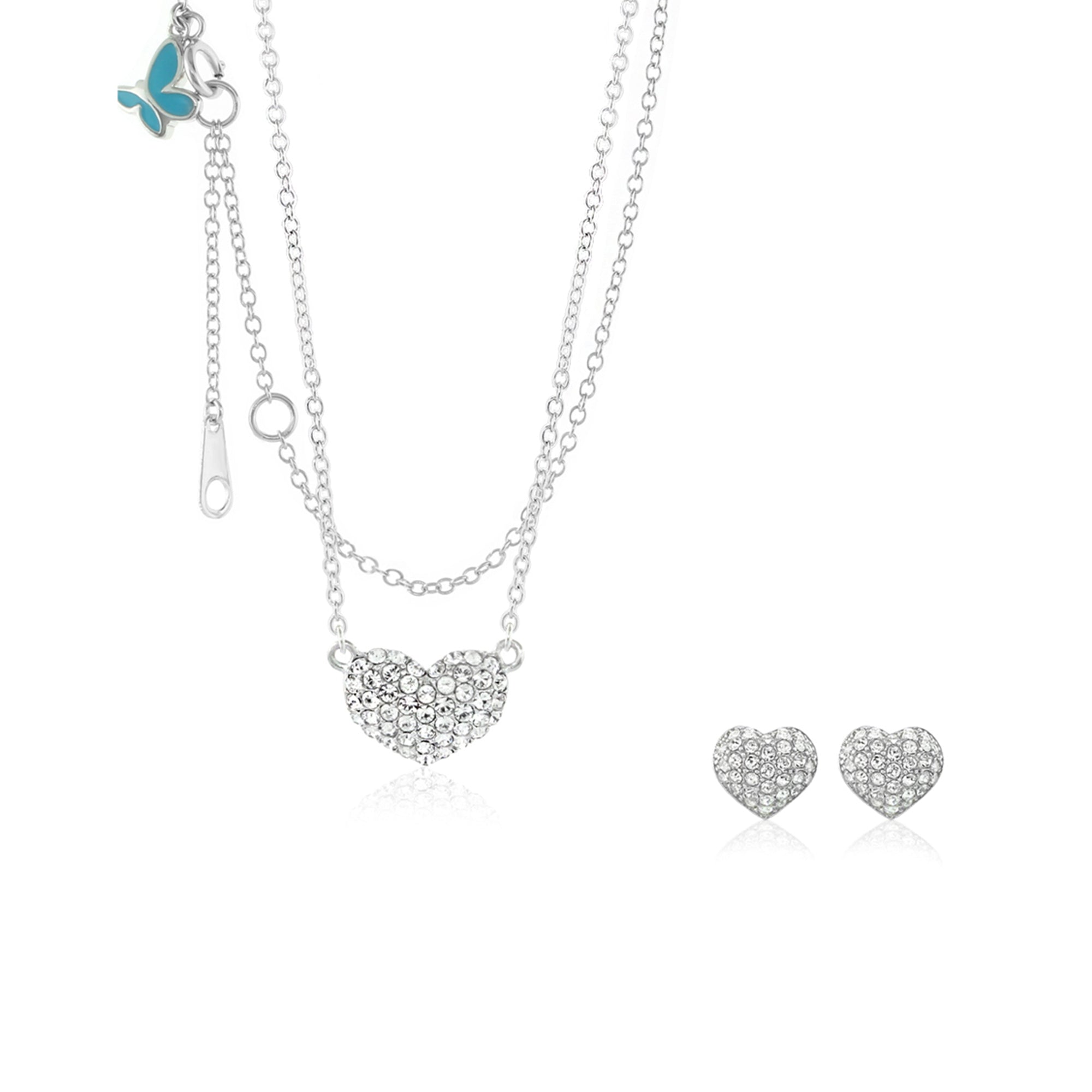 Sydney Leigh Pave Heart Pave Necklace & Earrings Set