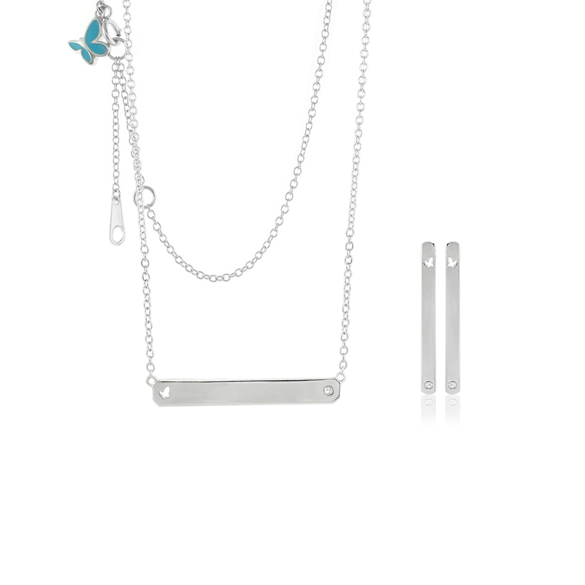 Sydney Leigh Engravable Bar Necklace & Earrings Set