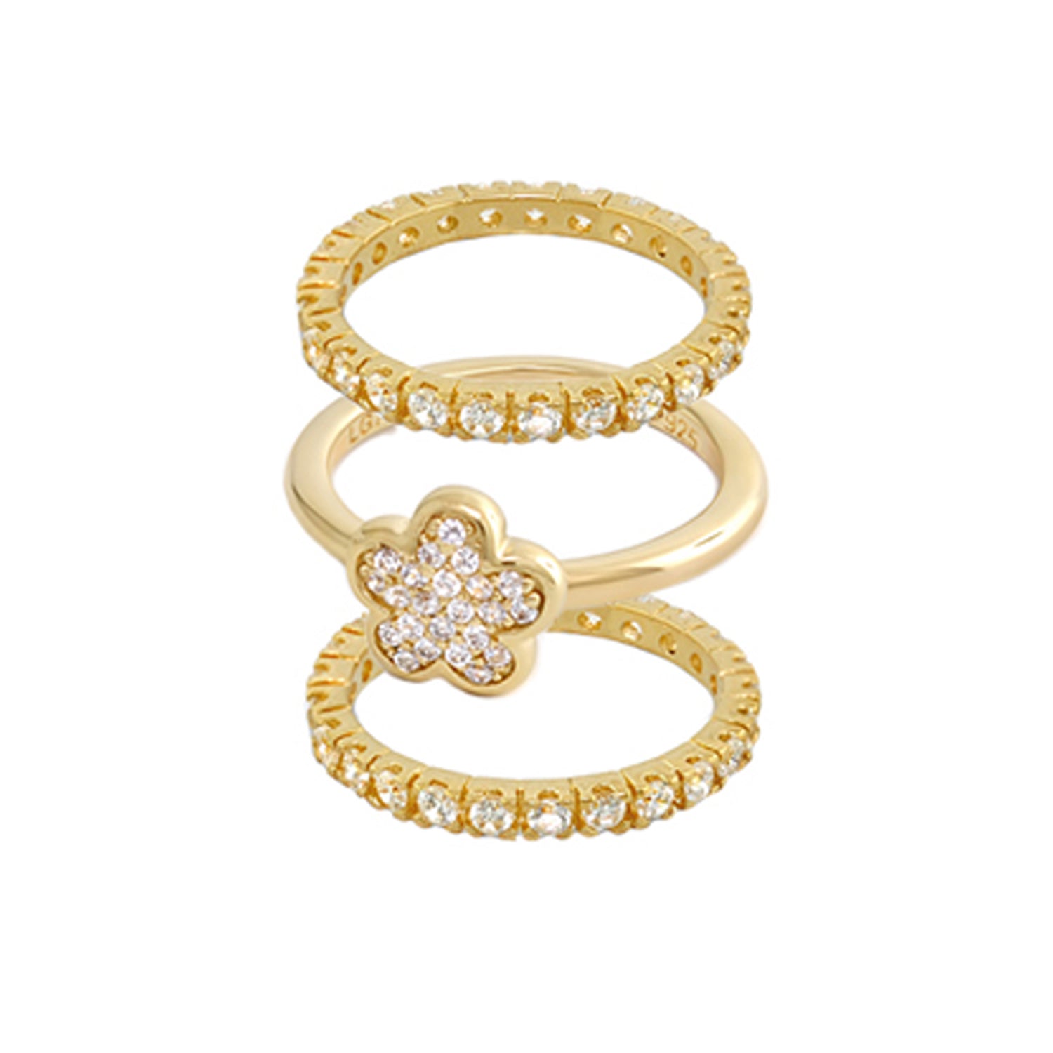 Flower Pave Ring Set of 3